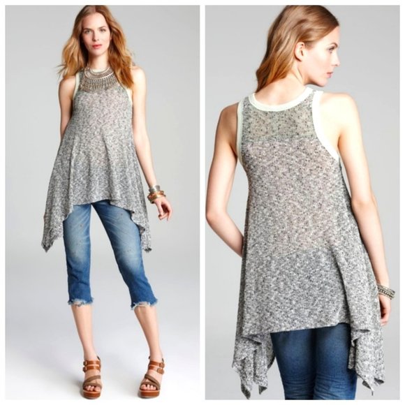 Free People Tops - FREE PEOPLE Knit Asymmetric Tunic Grey Boho Top